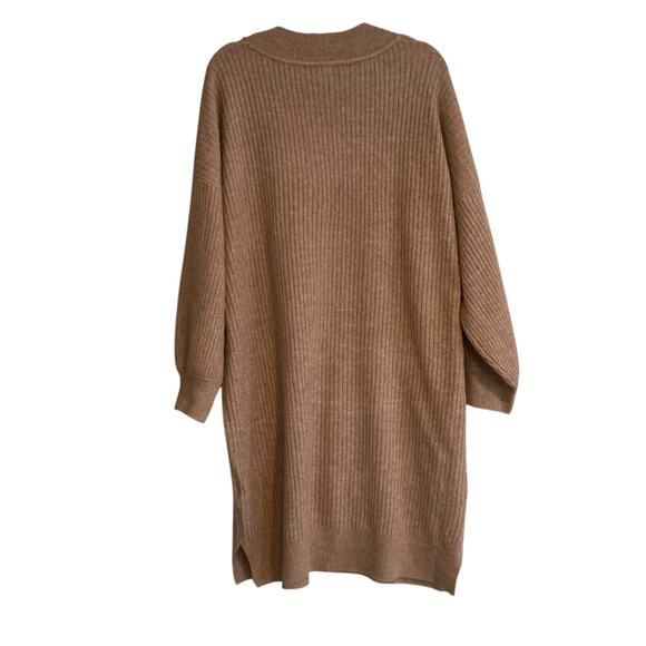 Fat Face Knit Dress Womens Size 16 Tan Moc Neck Bishop Sleeve Knee Length Loose - Picture 2 of 16